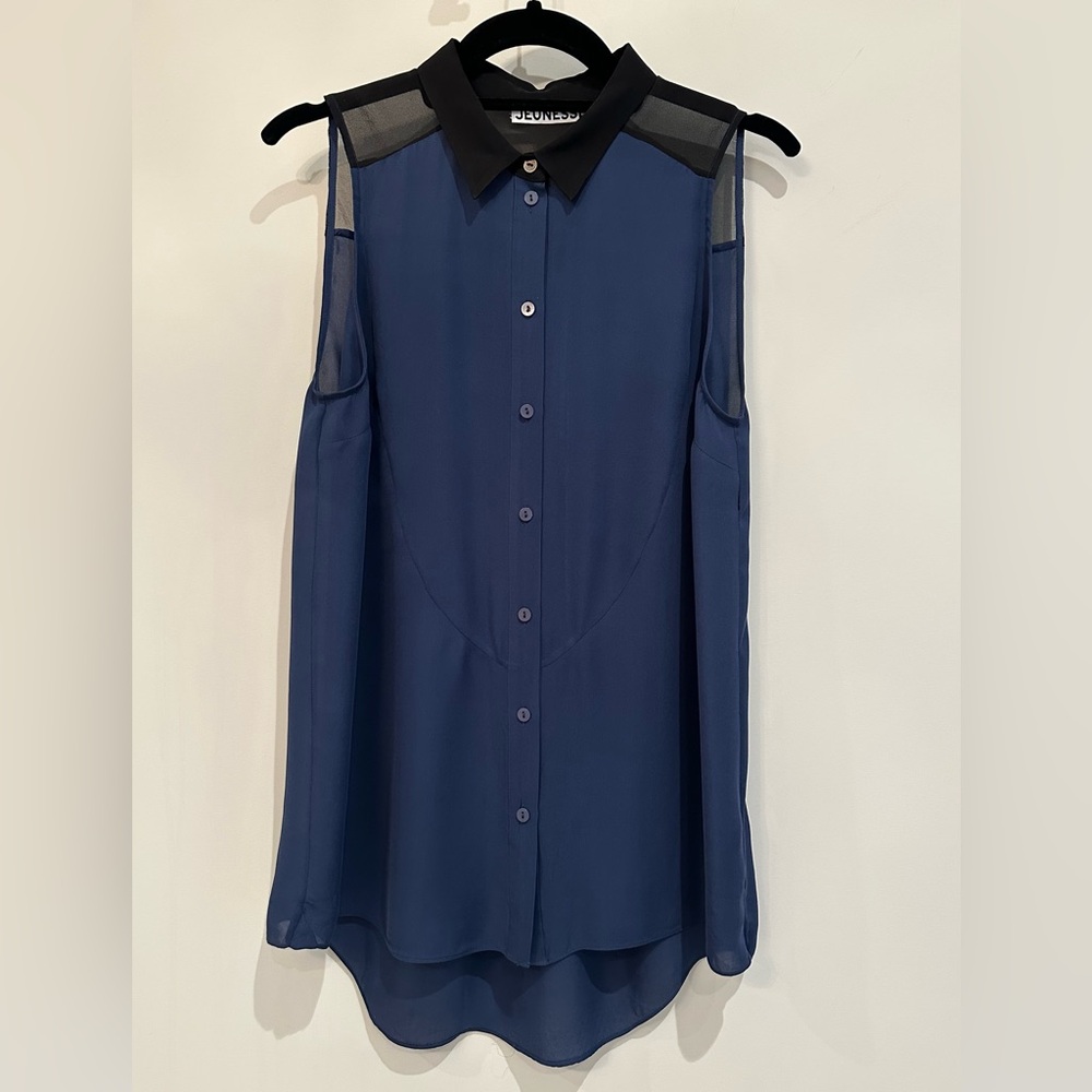 Jeunesse Women’s Sleeveless Silk/Chiffon Top, Navy/Black, Size Small